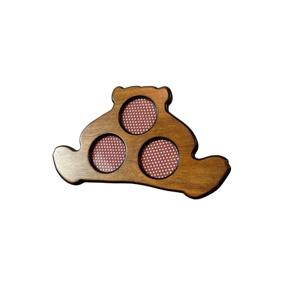 Vintage Wooden Bear Photo Frame | 3 Round Openings | 14"x8" | Wall or Tabletop - Picture 3 of 7